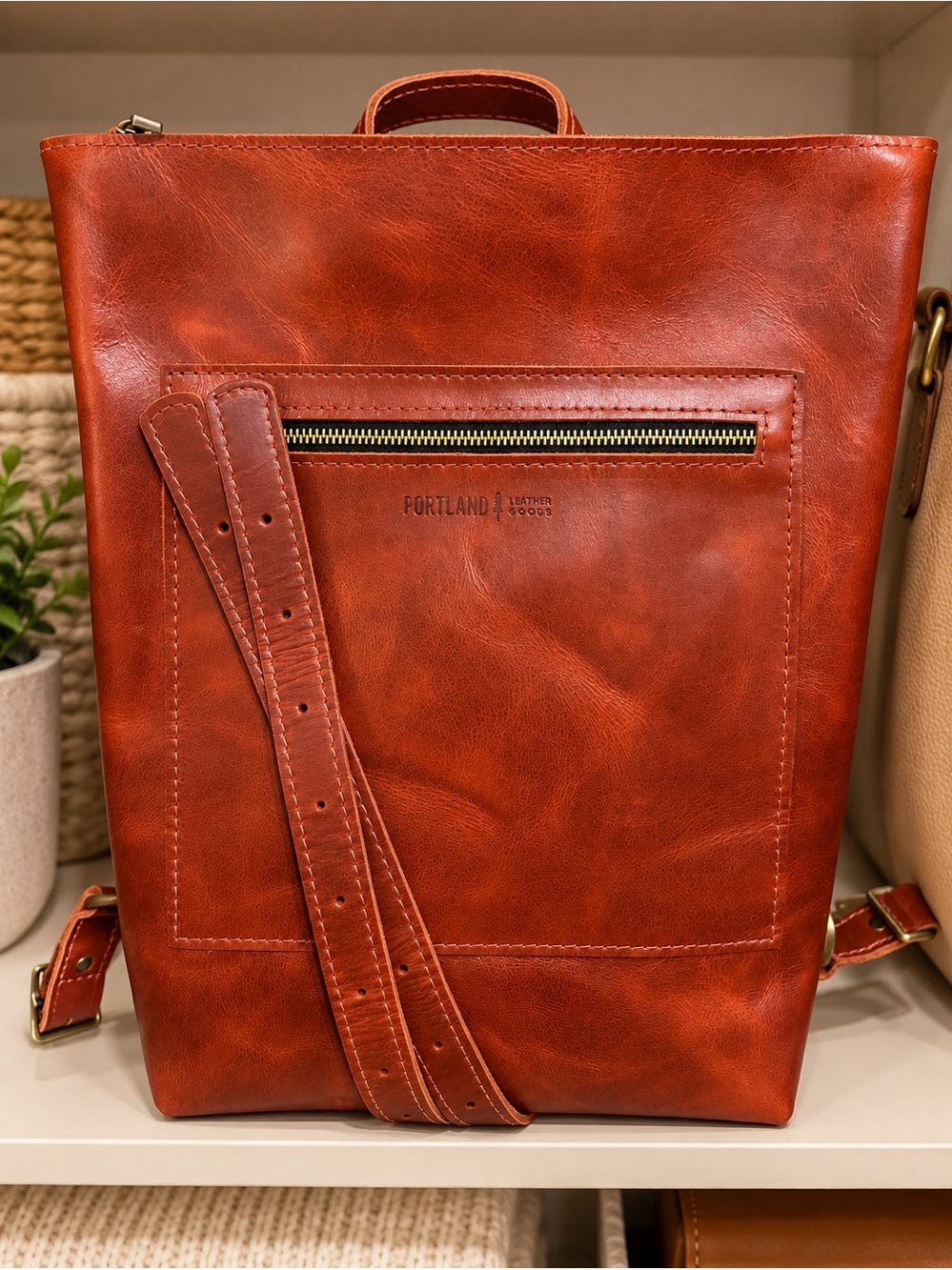 Portland Leather Backpack in Red - New